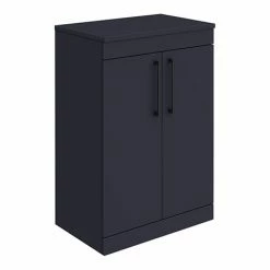 Arezzo Floor Standing Countertop Vanity Unit - Matt Blue - 600mm With Matt Black Handles