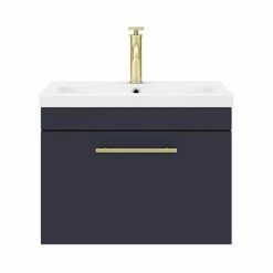 Arezzo Wall Hung Vanity Unit - Matt Blue - 600mm With Industrial Style Brushed Brass Handle -Arezzo shop AZB6WHVBBIS d5 460