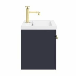 Arezzo Wall Hung Vanity Unit - Matt Blue - 600mm With Industrial Style Brushed Brass Handle -Arezzo shop AZB6WHVBBIS d6 460