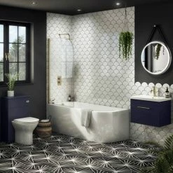 Arezzo Wall Hung Vanity Unit - Matt Blue - 600mm With Industrial Style Brushed Brass Handle -Arezzo shop AZB6WHVBBIS d7 460