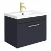 Arezzo 600 Matt Blue Wall Hung 1-Drawer Vanity Unit With Brushed Brass Handle -Arezzo shop AZB6WHVBB prod