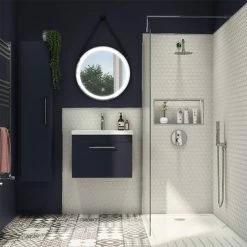 Arezzo Wall Hung Vanity Unit - Matt Blue - 600mm With Industrial Style Chrome Handle 5 Arezzo Wall Hung Vanity Unit - Matt Blue - 600mm With Industrial Style Chrome Handle -Arezzo shop AZB6WHVCHIS d3 460