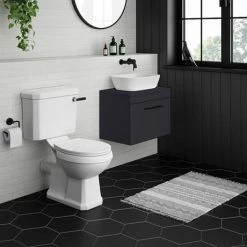 Arezzo Wall Hung Countertop Vanity Unit - Matt Blue - 600mm With Industrial Style Black Handle 4 Arezzo Wall Hung Countertop Vanity Unit - Matt Blue - 600mm With Industrial Style Black Handle -Arezzo shop AZB6WHWBKIS d2 460