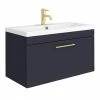 Arezzo Wall Hung Vanity Unit - Matt Blue - 800mm With Brushed Brass Handle 1 Arezzo Wall Hung Vanity Unit - Matt Blue - 800mm With Brushed Brass Handle -Arezzo shop AZB8WHVBB p