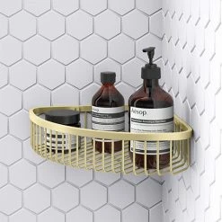 Arezzo Brushed Brass Wire Corner Shower Basket