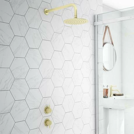 Arezzo Brushed Brass Concealed Individual Stop Tap + Thermostatic Control Shower Valve Arezzo Brushed Brass Concealed Individual Stop Tap + Thermostatic Control Shower Valve -Arezzo shop AZBB36 n d3 460