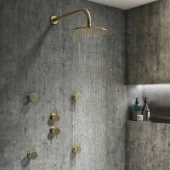 Arezzo Brushed Brass Concealed Individual Diverter + Thermostatic Control Shower Valve -Arezzo shop AZBB39 d7 460