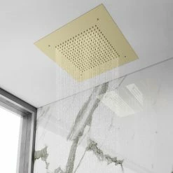 Arezzo Brushed Brass 400 X 400mm Recessed Ceiling Mounted Square Shower Head