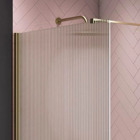 Arezzo 1700 x 700 Bath Replacement Wet Room (1000mm Brushed Brass Fluted Glass Screen w. Tray) Arezzo 1700 X 700 Bath Replacement Wet Room (1000mm Brushed Brass Fluted Glass Screen W. Tray) -Arezzo shop AZBBF17BRWR d4 460