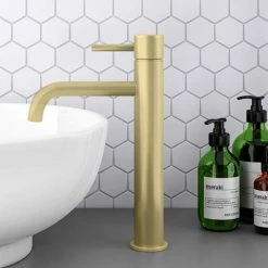 Arezzo Round Brushed Brass High Rise Mono Basin Mixer Tap -Arezzo shop AZBBHRT detail2 460