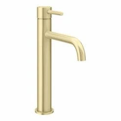 Arezzo Round Brushed Brass High Rise Mono Basin Mixer Tap -Arezzo shop AZBBHRT n detail1 460