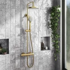 Arezzo Round Thermostatic Shower - Brushed Brass