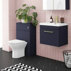Arezzo Blue Wall Hung Sink Vanity Unit + Toilet Package With Brass Handle