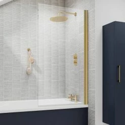 Arezzo Brushed Brass 6mm Glass Pivot Bath Screen (1435 X 770)
