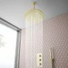 Arezzo Brushed Brass Round Thermostatic Shower Pack With 300mm Ceiling Mounted Head + Handset -Arezzo shop AZBBSPK5 p