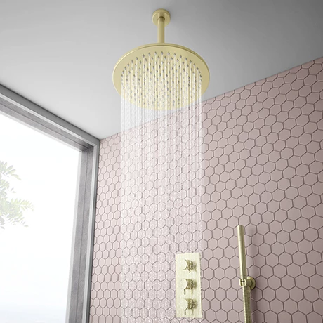Arezzo Brushed Brass Round Thermostatic Shower Pack with 300mm Ceiling Mounted Head + Handset Arezzo Brushed Brass Round Thermostatic Shower Pack With 300mm Ceiling Mounted Head + Handset -Arezzo shop AZBBSPK5 p