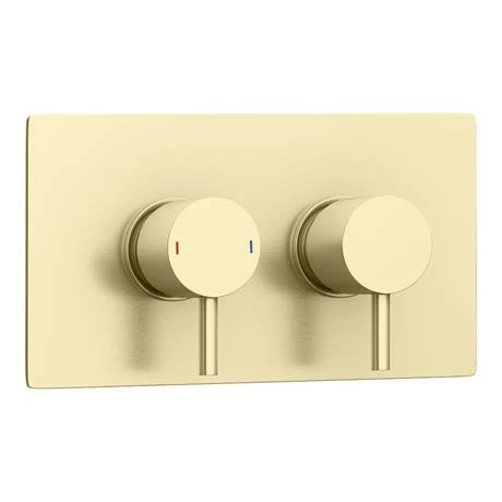 Arezzo Brushed Brass Round Concealed Twin Valve with Diverter, Bath Spout + Shower Handset Arezzo Brushed Brass Round Concealed Twin Valve With Diverter, Bath Spout + Shower Handset -Arezzo shop AZBBSPK6 n d3 460