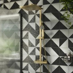 Arezzo Modern Square Thermostatic Shower (300 X 300mm Head - Brushed Brass)