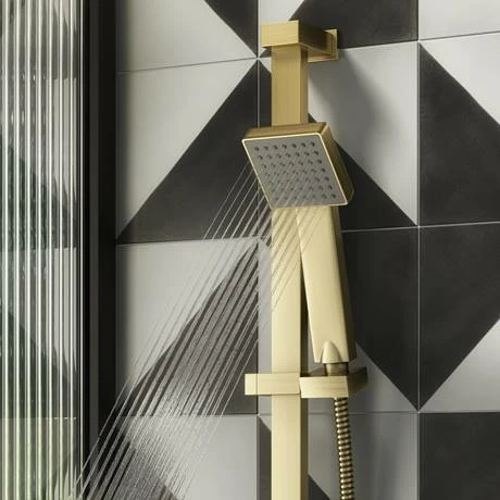Arezzo Brushed Brass Square Modern Slide Rail Kit with Shower Handset Arezzo Brushed Brass Square Modern Slide Rail Kit With Shower Handset -Arezzo shop AZBBSQR detail01 460