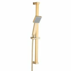 Arezzo Brushed Brass Square Modern Slide Rail Kit With Shower Handset