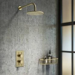 Arezzo Brushed Brass Round Modern Twin Concealed Shower Valve 4 Arezzo Brushed Brass Round Modern Twin Concealed Shower Valve -Arezzo shop AZBBSV n d3 460