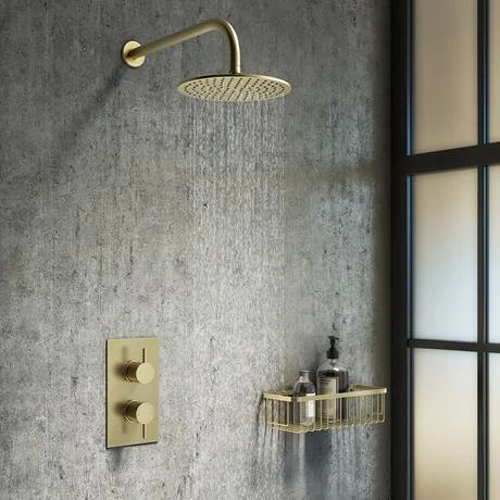 Arezzo Brushed Brass Round Modern Twin Concealed Shower Valve Arezzo Brushed Brass Round Modern Twin Concealed Shower Valve -Arezzo shop AZBBSV n d3 460