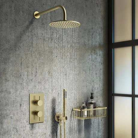 Arezzo Brushed Brass Round Modern Twin Concealed Shower Valve with Diverter Arezzo Brushed Brass Round Modern Twin Concealed Shower Valve With Diverter -Arezzo shop AZBBSVD n d3 460