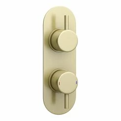 Arezzo Brushed Brass Round Twin Concealed Shower Valve W. Diverter + Oval Faceplate