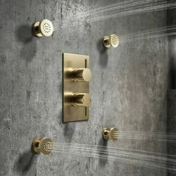 Arezzo Brushed Brass Round Modern Twin Concealed Shower Valve With Diverter 7 Arezzo Brushed Brass Round Modern Twin Concealed Shower Valve With Diverter -Arezzo shop AZBBSVD d5 460