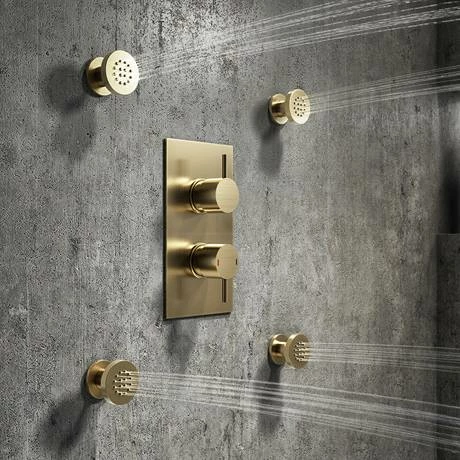 Arezzo Brushed Brass Round Modern Twin Concealed Shower Valve with Diverter Arezzo Brushed Brass Round Modern Twin Concealed Shower Valve With Diverter -Arezzo shop AZBBSVD d5 460