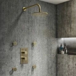 Arezzo Brushed Brass Round Modern Twin Concealed Shower Valve With Diverter 8 Arezzo Brushed Brass Round Modern Twin Concealed Shower Valve With Diverter -Arezzo shop AZBBSVD d6 460