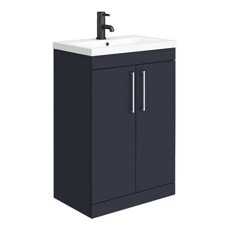 Arezzo Blue Floor Standing Vanity Unit, Tall Cabinet + Toilet Pack with Chrome Handles Arezzo Blue Floor Standing Vanity Unit, Tall Cabinet + Toilet Pack With Chrome Handles -Arezzo shop AZBCHFSP1 d1 460