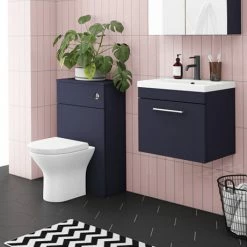 Arezzo Blue Wall Hung Sink Vanity Unit + Toilet Package With Chrome Handle