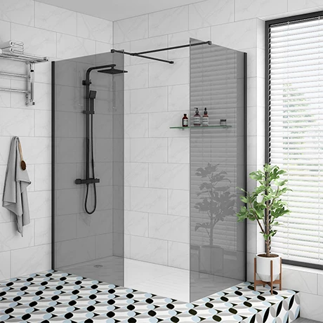 Arezzo Matt Black 1700 x 800 Grey Tinted Glass Wet Room (inc. Screen, Side Panel + Tray) Arezzo Matt Black 1700 X 800 Grey Tinted Glass Wet Room (inc. Screen, Side Panel + Tray) -Arezzo shop AZBGTG3 np