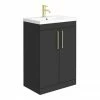 Arezzo 600 Matt Black Floor Standing Vanity Unit With Brushed Brass Handles 2 Arezzo 600 Matt Black Floor Standing Vanity Unit With Brushed Brass Handles -Arezzo shop AZBL6FSVBB P