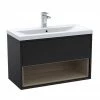 Arezzo Senza 800mm Matt Black / Vicenza Oak Wall Hung Vanity Unit With Open Shelf + Ceramic Basin 2 Arezzo Senza 800mm Matt Black / Vicenza Oak Wall Hung Vanity Unit With Open Shelf + Ceramic Basin -Arezzo shop AZBLAVO8 P
