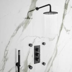 Arezzo Round Triple Concealed Thermostatic Shower Valve With Diverter - Matt Black 5 Arezzo Round Triple Concealed Thermostatic Shower Valve With Diverter - Matt Black -Arezzo shop AZBLKR38 d3 460