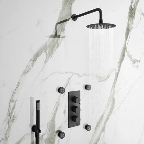 Arezzo Round Triple Concealed Thermostatic Shower Valve with Diverter - Matt Black Arezzo Round Triple Concealed Thermostatic Shower Valve With Diverter - Matt Black -Arezzo shop AZBLKR38 d3 460