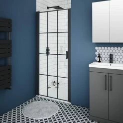 Arezzo 700 X 1970 Matt Black Grid Frameless Pivot Shower Door For Recess 4 Arezzo 700 X 1970 Matt Black Grid Frameless Pivot Shower Door For Recess -Arezzo shop AZBPD7 d3 460