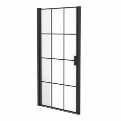 Arezzo 800 X 1970 Matt Black Grid Frameless Pivot Shower Door For Recess