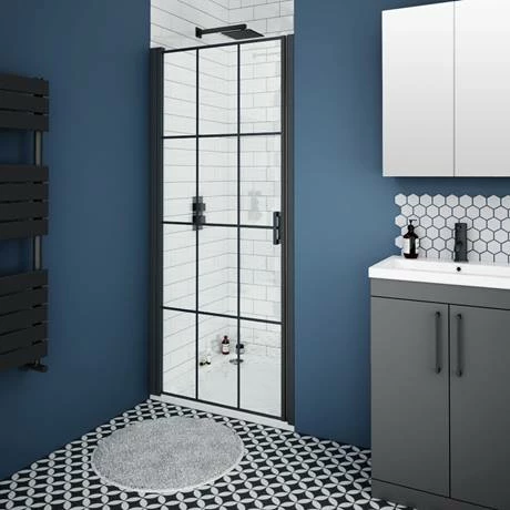 Arezzo 900 x 1970 Matt Black Grid Frameless Pivot Shower Door for Recess Arezzo 900 X 1970 Matt Black Grid Frameless Pivot Shower Door For Recess -Arezzo shop AZBPD9 d3 460