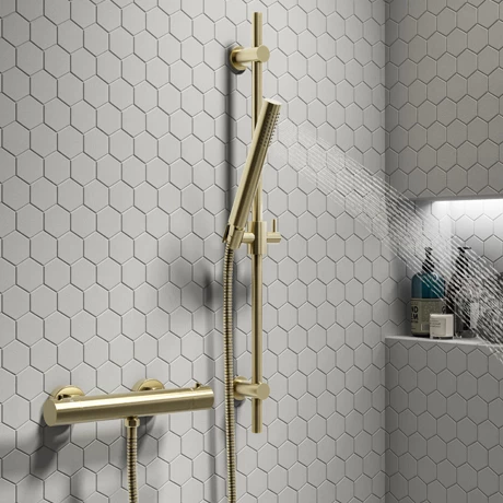Arezzo Brushed Brass Round Bar Shower Valve incl. Slide Rail Kit with Pencil Handset Arezzo Brushed Brass Round Bar Shower Valve Incl. Slide Rail Kit With Pencil Handset -Arezzo shop AZBVP80BB n p