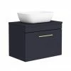 Arezzo Wall Hung Countertop Basin Unit - Blue With Brushed Brass Handle - 600mm Inc. Basin 2 Arezzo Wall Hung Countertop Basin Unit - Blue With Brushed Brass Handle - 600mm Inc. Basin -Arezzo shop AZBWHBB465 p