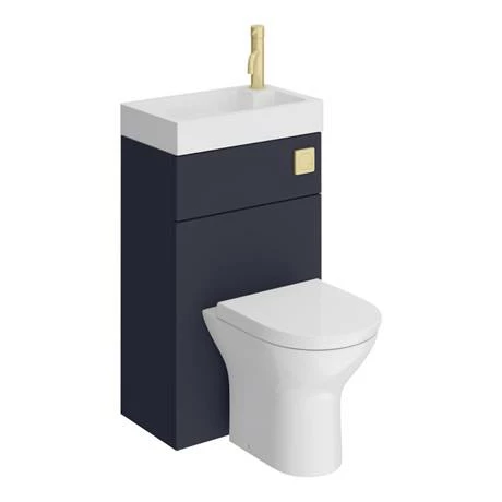 Arezzo Matt Blue Combined 2-In-1 Wash Basin & Toilet (500mm Wide x 300mm) incl. Brushed Brass Flush Arezzo Matt Blue Combined 2-In-1 Wash Basin & Toilet (500mm Wide X 300mm) Incl. Brushed Brass Flush -Arezzo shop AZCOMBWCB d7 460