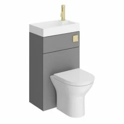 Arezzo Matt Grey 2-In-1 Wash Basin & Toilet (500mm Wide X 300mm) Incl. Brushed Brass Flush -Arezzo shop AZCOMBWCGB d1 460