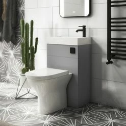 Arezzo Matt Grey Combined 2-In-1 Wash Basin & Toilet (500mm Wide X 300mm) Incl. Black Flush
