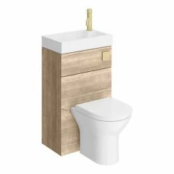 Arezzo Rustic Oak 2-In-1 Wash Basin & Toilet (500mm Wide X 300mm) Incl. Brushed Brass Flush -Arezzo shop AZCOMBWCOKB d7 460