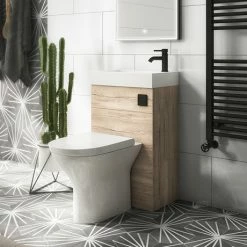 Arezzo Rustic Oak 2-In-1 Wash Basin & Toilet (500mm Wide X 300mm) Incl. Black Flush