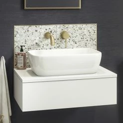 Arezzo Floating Basin Shelf With Drawer - Matt White - 600mm Inc. Curved Rectangular Basin