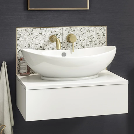 Arezzo Floating Basin Shelf with Drawer - Matt White - 600mm inc. Oval Basin Arezzo Floating Basin Shelf With Drawer - Matt White - 600mm Inc. Oval Basin -Arezzo shop AZCTWHT6B3 n p